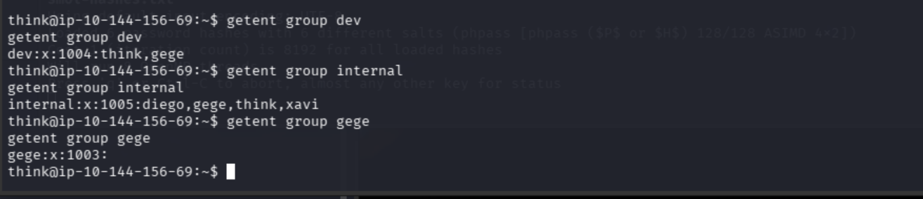 Group membership connecting Think and Gege through the dev group